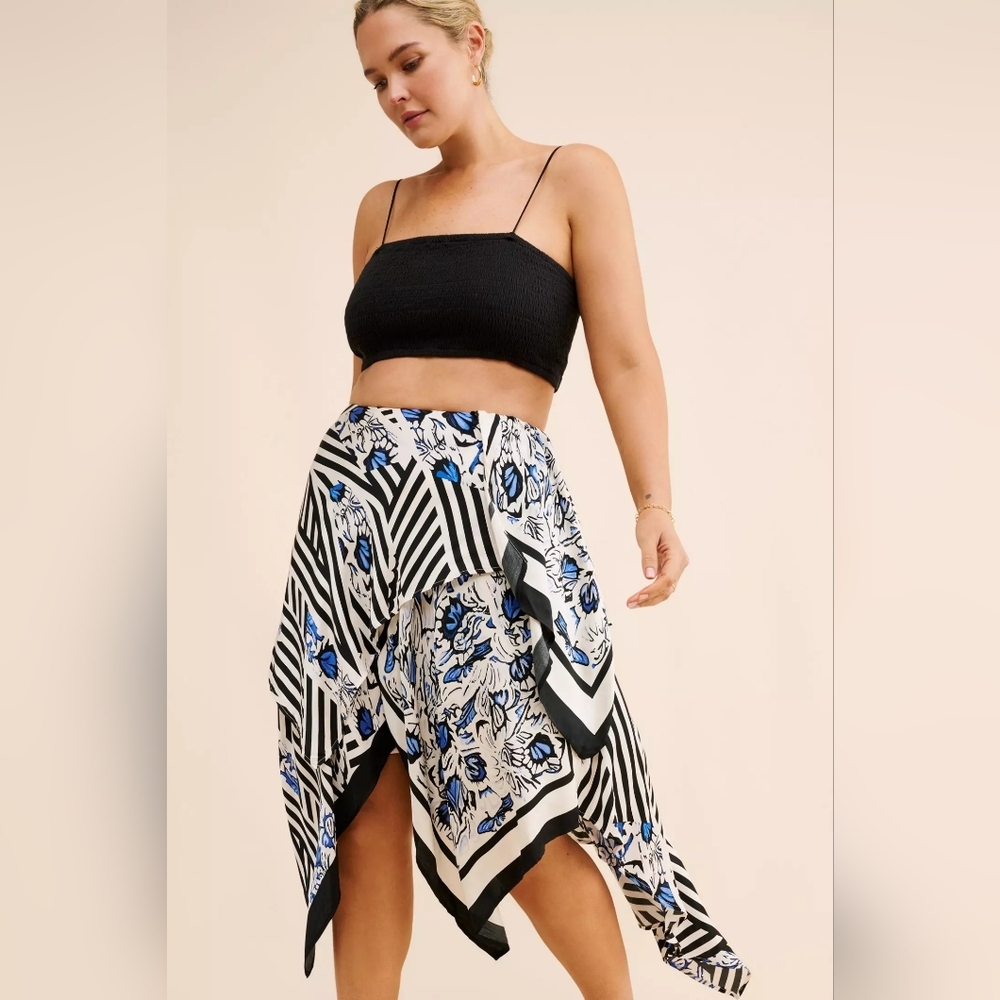 Maeve Black White and Blue Handkerchief Hem Skirt